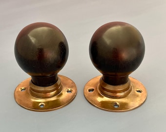 Pairs Reclaimed Ebony Brass Victorian Decorative Door Handles Knobs Pull Furniture Mortice lock Vintage Antique Interior