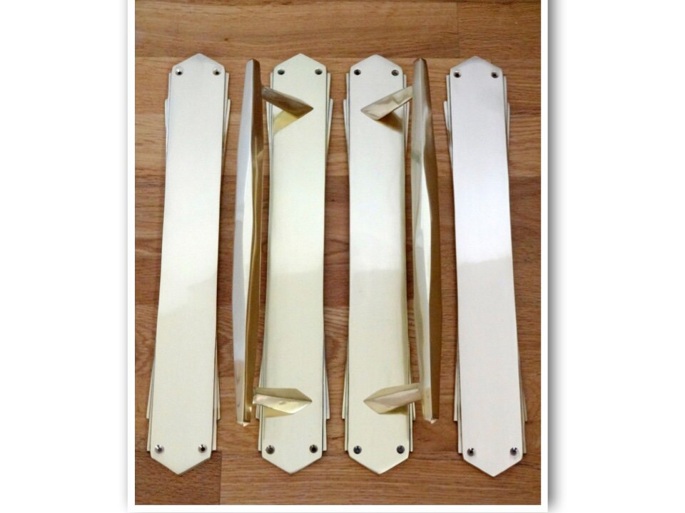 Large 15 Brass Art Deco Door Pull Grab Handles Etsy
