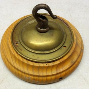 Messing Deckenhaken Lampe Kronleuchter Lichtwand Patras Holzhalterung hängende Kette antik alt