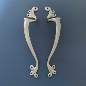 Pairs Large 11" Nickel Silver Art Nouveau Door Pull Handles Grab Hotel Slide Vintage interior decorative antique furniture (MORE AVAILABLE)