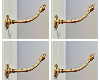 4 Cast brass vintage coat hooks hook hangers hanger kitchen cloakroom fitting room door decor