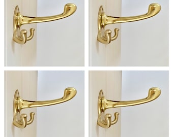 4 Cast brass triple multi coat hooks hook hangers vintage hanger kitchen door cloakroom fitting room