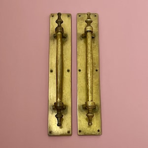 Pair 15" Antique Edwardian Brass Door Pull Grab Handles Large Reclaimed Entrance Main