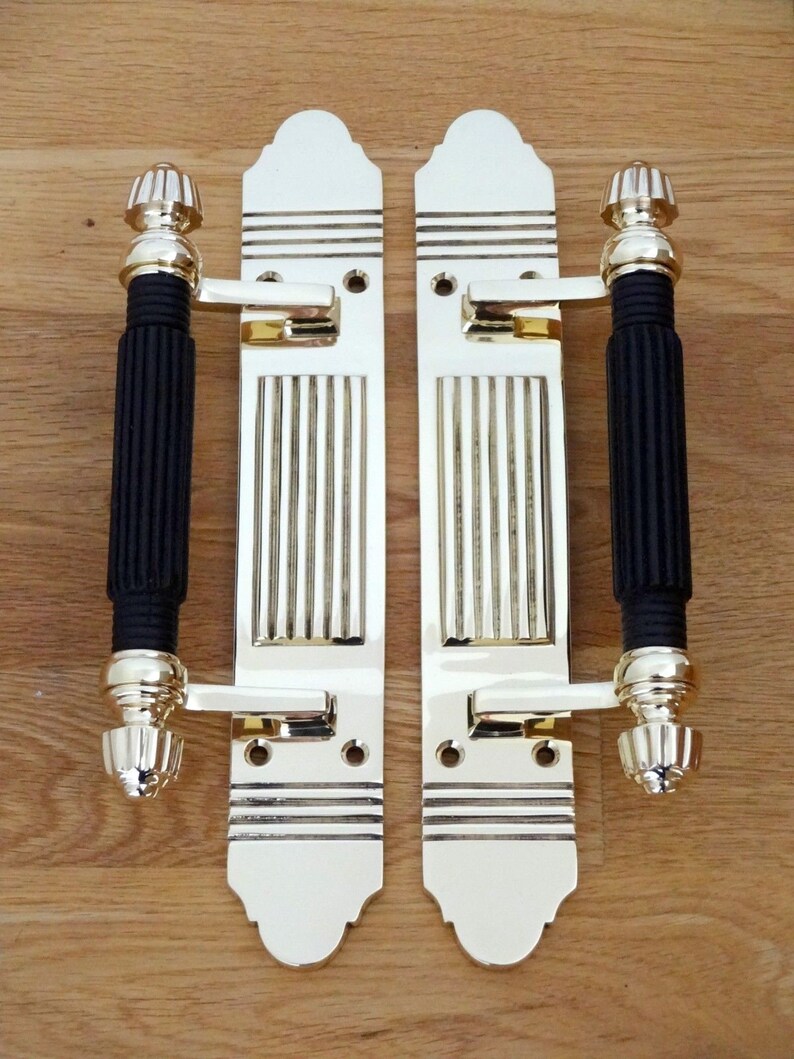 Sets Large 12 Brass Wood Door Pull Handles Matching Finger Plates