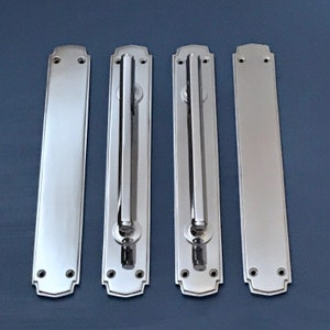 Sets Reclaimed Large 12&quot; Chrome Art Deco Door Pull Handles + Matching Finger Push Plates Grab (MORE AVAILABLE)