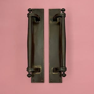 Large 14" Brass Edwardian Door Pull Handles Grab Reclaimed Theatre Antique Entrance Decorative