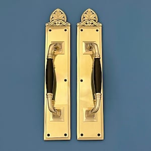 Large 15" Brass Edwardian Door Pull Handles Grab Reclaimed Cinema Main Theatre Antique Entrance