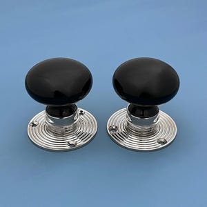 Black Glass Art Deco Door Handles Knobs Pull Furniture Mortice lock Vintage Antique Beehive