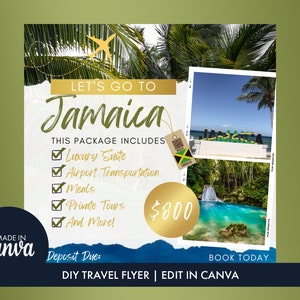 Travel Flyer, Let&#39;s go to Jamaica, DIY Travel Agent E-flyer, Social Media Travel, Flyer, Made In Canva, Instagram Travel Agent Flyer