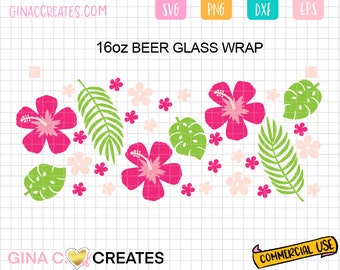 Hawaiian Flowers Cup Wrap SVG, 16 oz wrap svg