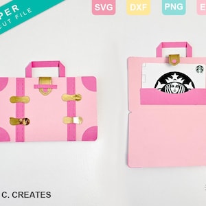 Valise vintage SVG, support de carte cadeau SVG, support de carte cadeau de voyage, support de carte cadeau en papier pour Cricut, idée cadeau rétro, carte cadeau bagage