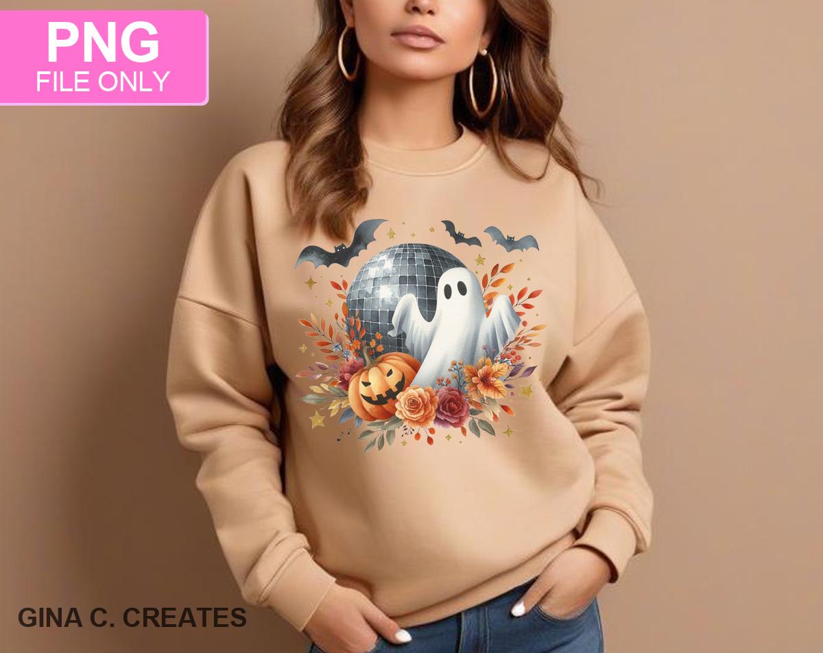 Cute Ghost PNG, Halloween Moon PNG, Fall Florals PNG, Sublimation ...