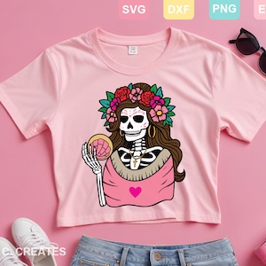 Concha SVG, fichier SVG Skeleton Girl, La Catrina drapeau du Mexique png, Sugar Skull SVG, svg Floral Skull
