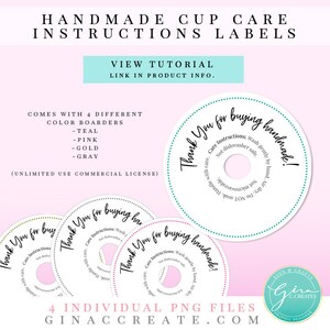Cup Care Instruction Label, Care Card, Thank you for buying handmade cup label | PNG Printable image 2