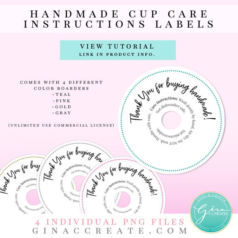 Cup Care Instruction Label, Care Card, Thank you for buying handmade cup label | PNG Printable image 2