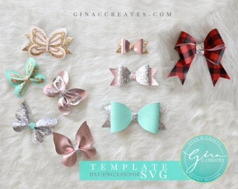 Hair Bow Template Bundle, Standard Bow 3 sizes, Double bow, Butterfly Bow, Printable Bow Template and SVG