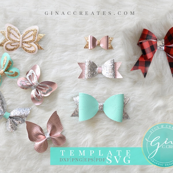 Hair Bow Template Bundle, Standard Bow 3 sizes, Double bow, Butterfly Bow, Printable Bow Template and SVG