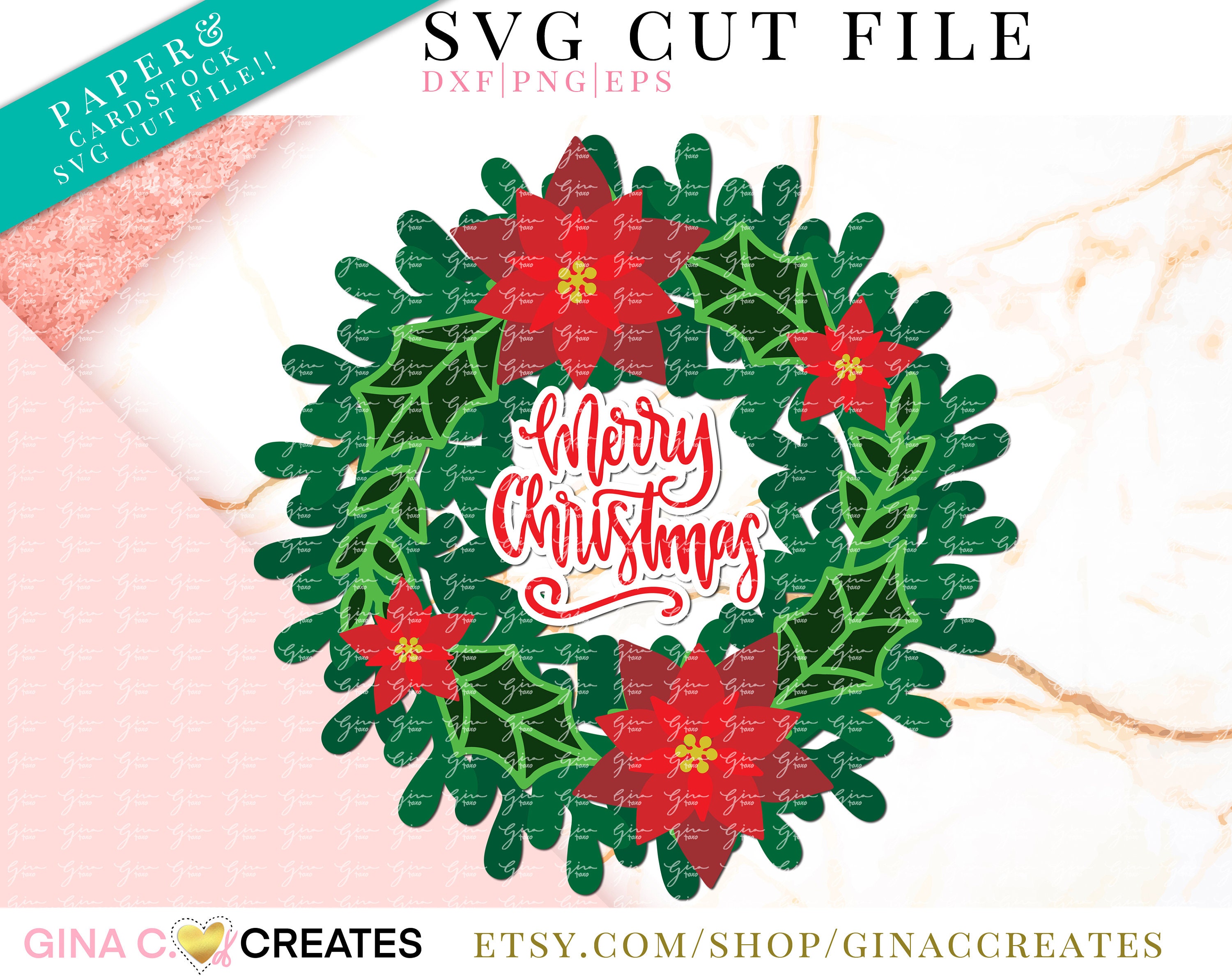 3D Merry Christmas Wreath SVG Cut File, Poinsettia Flower Svg ...