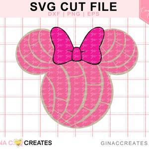 May include: Pink and brown patterned Mickey Mouse ears with a pink bow. The ears are shaped like a traditional Mexican sweet bread called a concha.