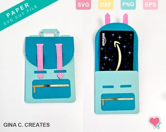 Travel Backpack SVG, Gift Card Holder SVG, Travel Gift Card Holder, Paper Gift Card Holder for Cricut, Student Gift Idea, Student Gift Card