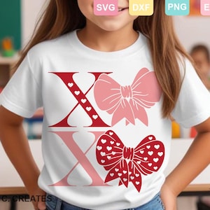 Svg XOXO, Svg Abrazos y besos, Svg Corazón, Svg Día de San Valentín, Svg Lazo coqueto, Svg de moda, Svg de San Valentín, Diseños de camisetas