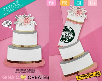 Wedding Cake Gift Card Holder SVG with Debossing
