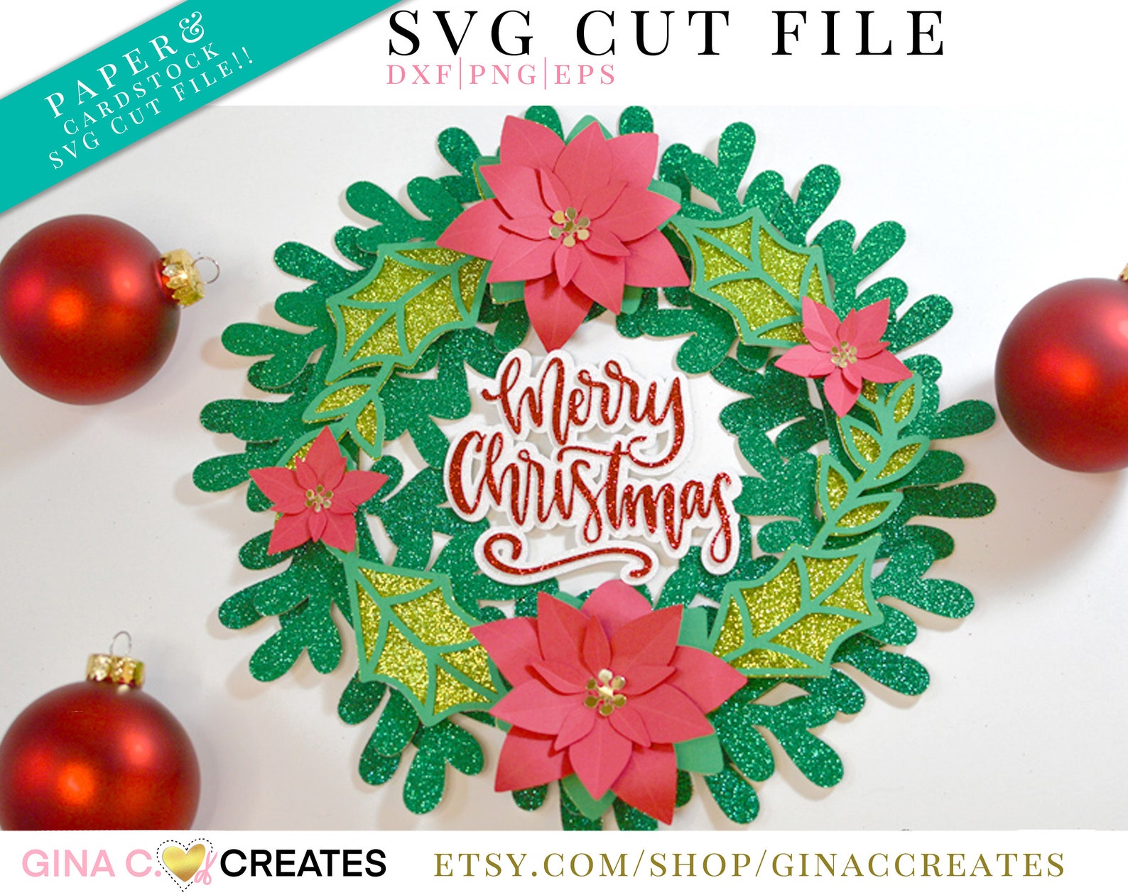 3D Merry Christmas Wreath SVG Cut File, Poinsettia Flower Svg ...