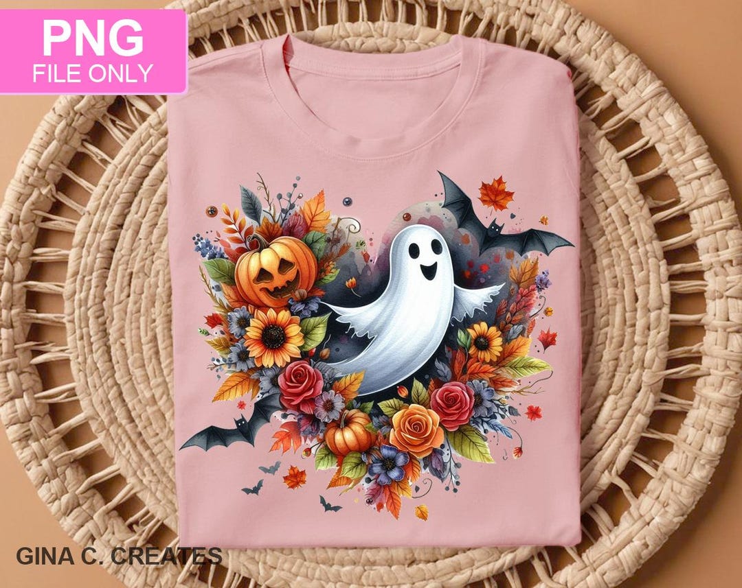 Autumn Floral Png, Ghost Heart Png, Sublimation Designs, Halloween Png ...