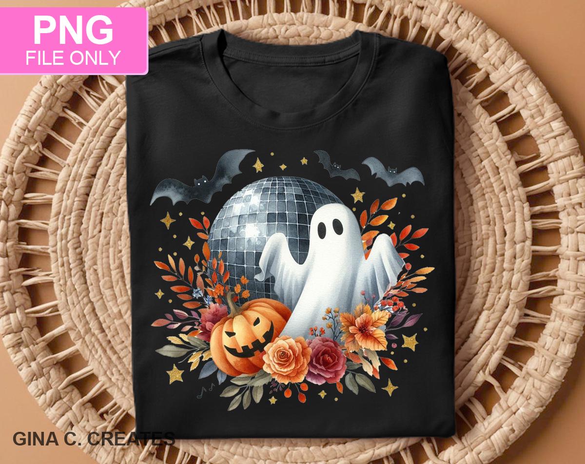 Cute Ghost PNG, Halloween Moon PNG, Fall Florals PNG, Sublimation ...