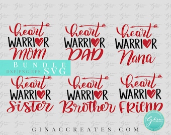 Pacchetto SVG Heart Warrior Family, Heart Warrior Mom SVG, pacchetto SVG CHD