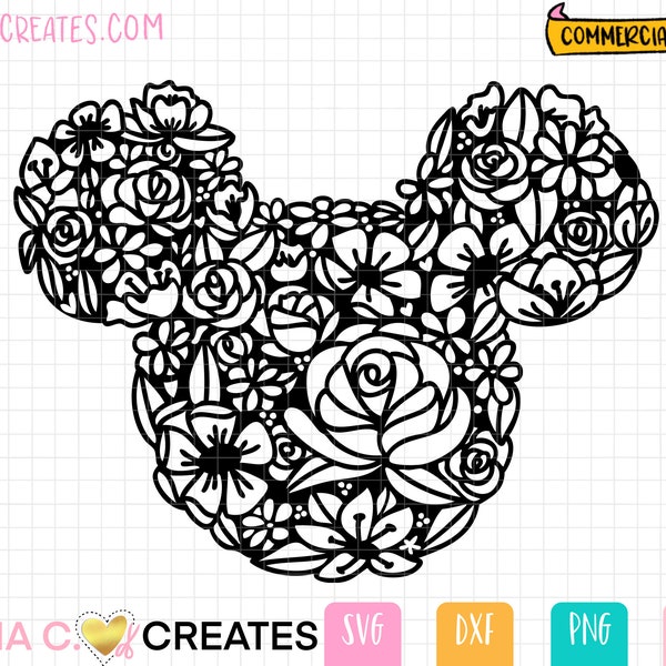 Flower Mouse Head SVG for Cricut, Floral SVG