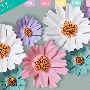 Daisy Paper Flower SVG, Spring Daisy Paper Flower Template Bundle SVG PDF Files