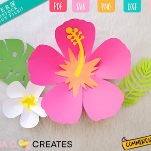 Kwiat papierowy SVG, pakiet szablonów kwiatów papierowych z hawajskiego hibiskusa Pliki PDF SVG