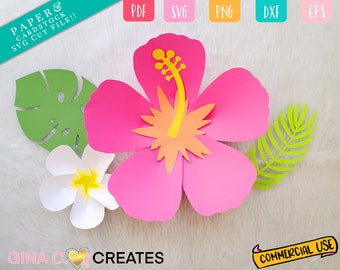 Paper Flower SVG, Hawaiian Hibiscus Paper Flower Template Bundle SVG PDF Files