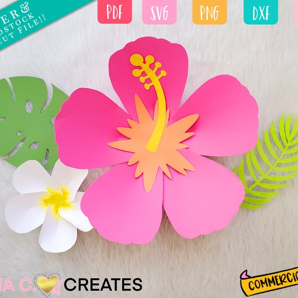 Paper Flower SVG, Hawaiian Hibiscus Paper Flower Template Bundle SVG PDF Files