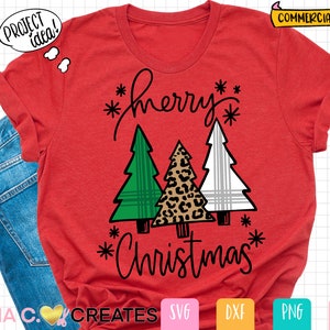 Merry Christmas Leopard and plaid trees SVG for Cricut, Christmas Trees Shirt SVG