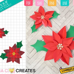 Paper Flower Poinsettia SVG and Printable Template Bundle