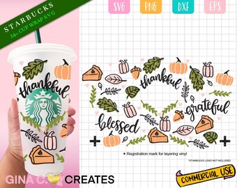 Thankful Grateful Blessed Wrap SVG, Fall SVG Wrap