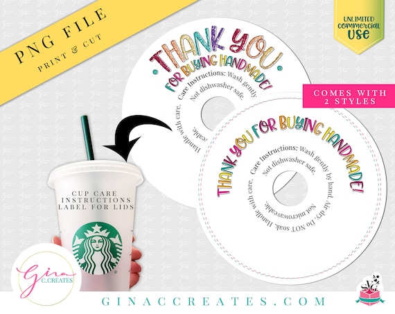 Cup Care Instruction Label, Colorful Care Card, Thank you for buying handmade cup label | PNG Image