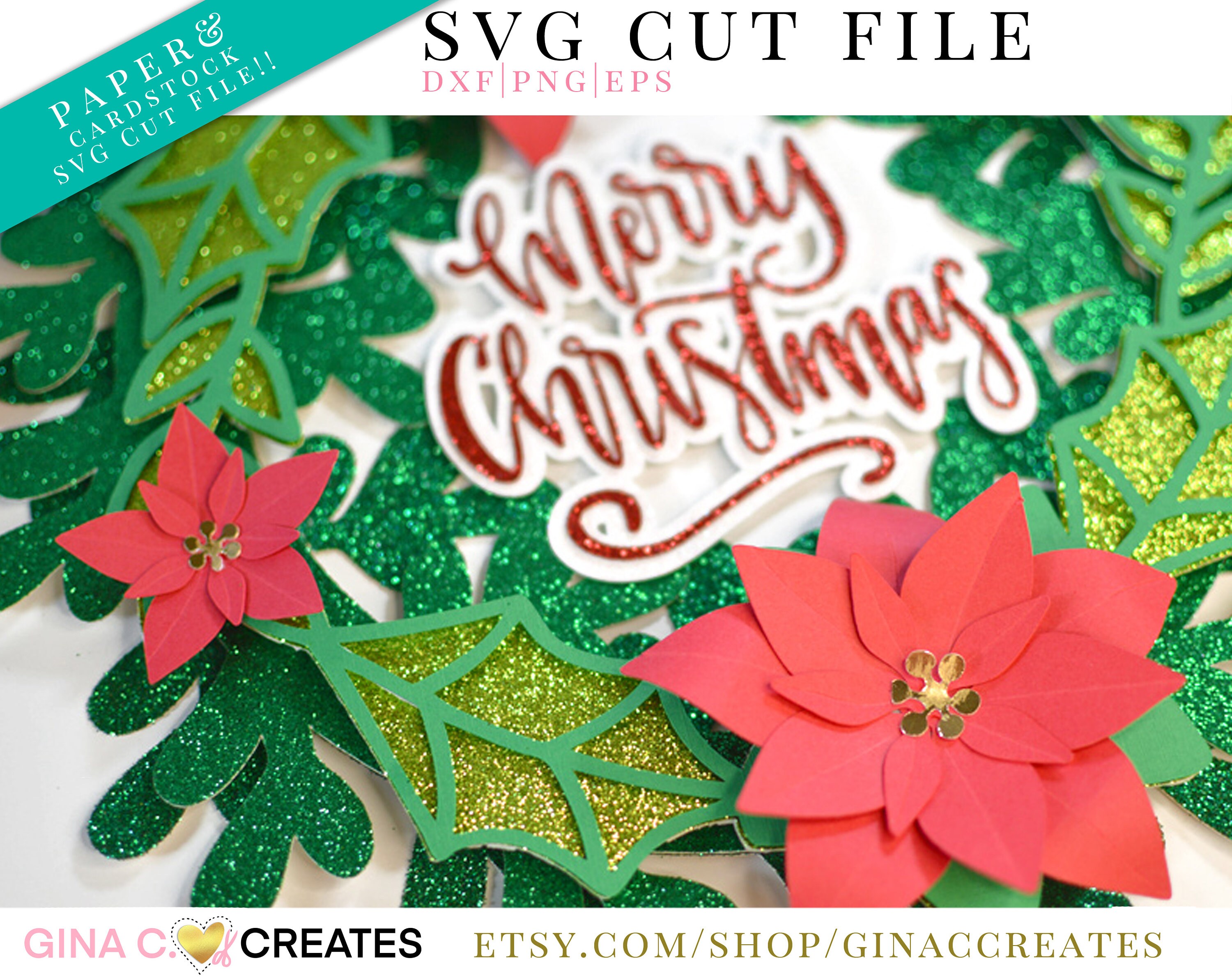 3D Merry Christmas Wreath SVG Cut File, Poinsettia Flower Svg ...
