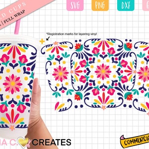 May include: A 24-ounce cold cup wrap with a colorful floral design. The design features pink, red, yellow, blue, and green flowers and swirls. The wrap is designed to be used with a 24-ounce cold cup.
