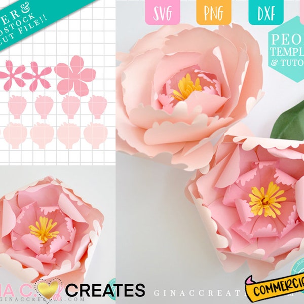 Peony Paper Flower SVG Bundle, SVG Cut File for Cricut