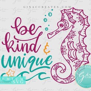Fichier de coupe mandala cheval de mer, soyez gentil et svg unique, océan svg, svg étoile de mer