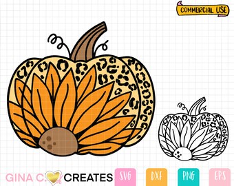 Sonnenblume Kürbis SVG, Leopard Print SVG, Leopard Kürbis geschnitten Datei für Herbst Herbst, Png Bild