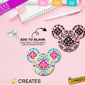 Floral Pattern Mouse head SVG Cut File for Zindee&#39;s 3 inch smileys blank