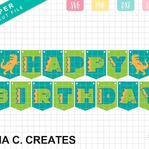 Dinosaur Happy Birthday Banner SVG Cricut-bestand