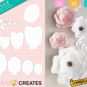 Paper Flower Templates Scarlett and Reign template and stem SVG Bundle