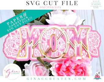Mamma 3D con fiori SVG Cut File, cartoncino di carta 3D SVG