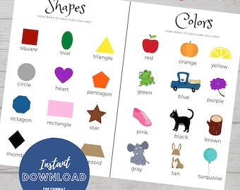 Shapes & Colors, 2 in 1 Scavenger Hunt, Learning tool for Pre-Schoolers, Fun Learning Activity