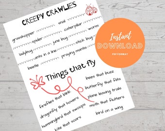 Scavenger Hunt, 2-in-1 Treasure Hunt "Creepy Crawlies" and "Things that Fly", Activity for Kids, Printable Download